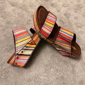 Colorful Striped Sandals with Cork Sole